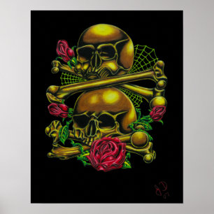 Skulls, Webs, and Roses Print