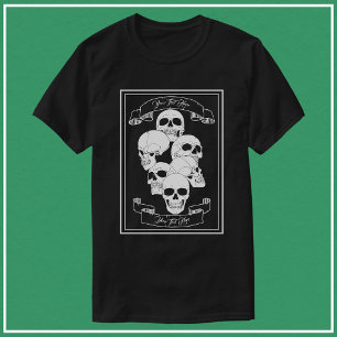 Skulls with Banners and Text Black T-Shirt