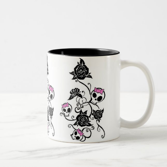 Skulls with Bows and Roses Two-Tone Coffee Mug (Right)