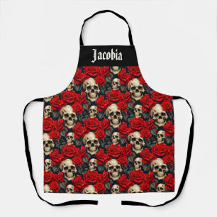 Skulls with Red and Black Roses Apron