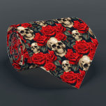 Skulls with Red and Black Roses Goth Tie<br><div class="desc">Perfect gift for the Goth man in your life,  this necktie is covered with skulls surrounded by red and black roses.  Beautiful,  darkly romantic design.</div>
