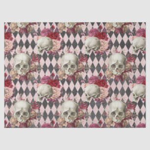 Skulls with Roses and Pink Chequered Tissue Paper