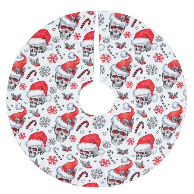 Skully Claus Christmas Wrapping Paper Brushed Polyester Tree Skirt (Front)