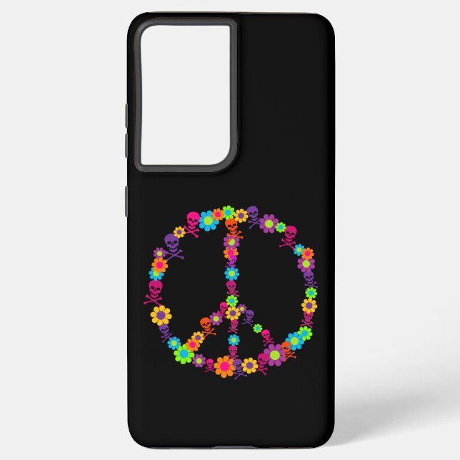 Skully Flower Power Peace Sign Samsung Galaxy S21+ Case (Back)