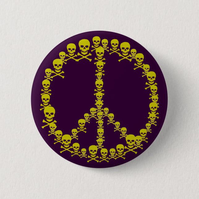 Skully Peace Sign 2 Inch Round Button (Front)