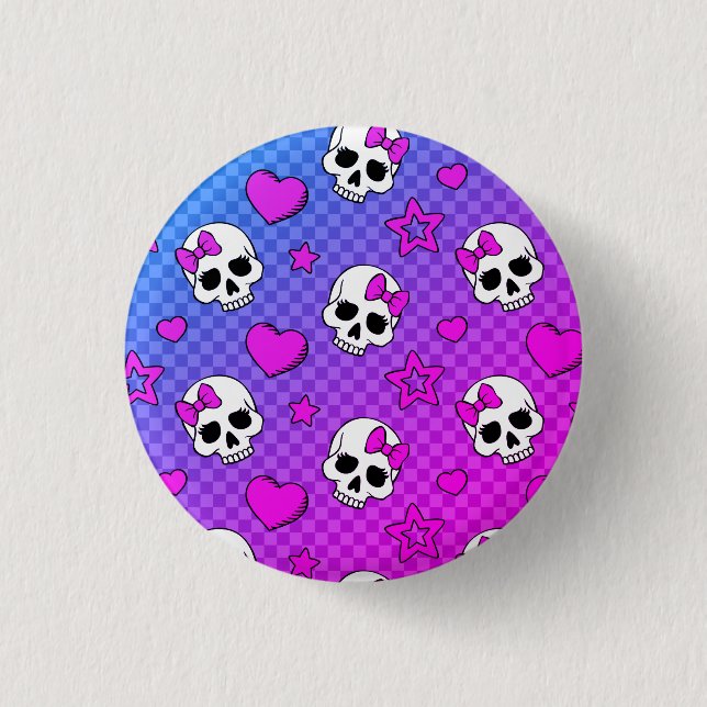 Skully Pop Kawaii 1 Inch Round Button (Front)