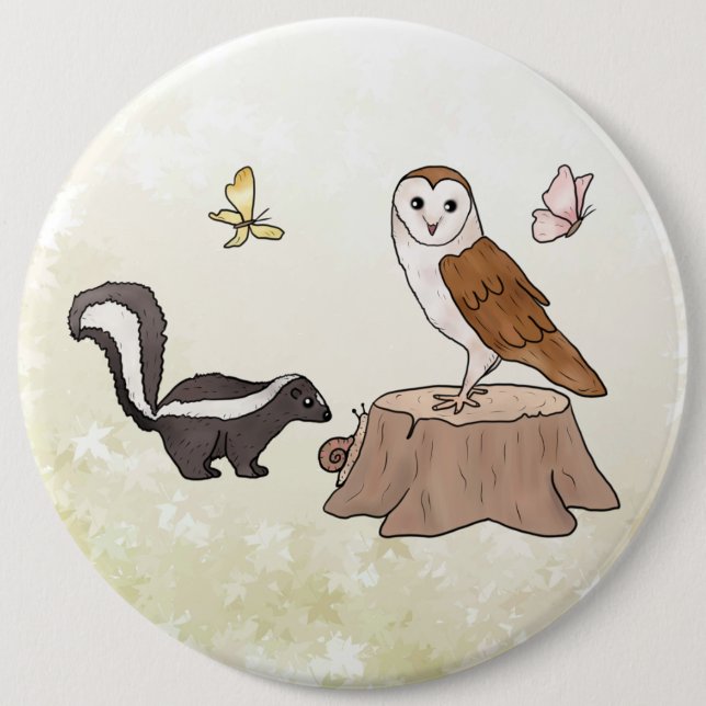 Skunk and Eule 6 Inch Round Button (Front)