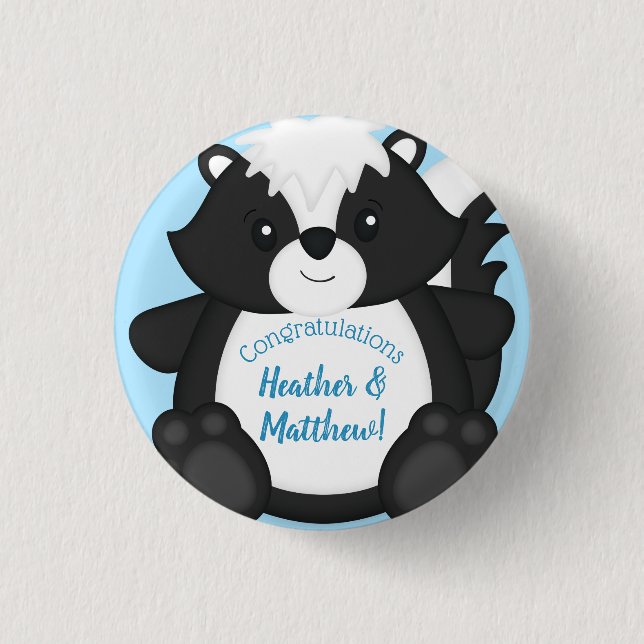 Skunk Baby Shower Blue 1 Inch Round Button (Front)