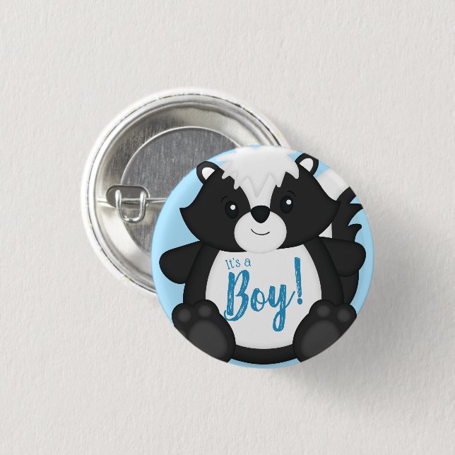 Skunk Baby Shower Blue 1 Inch Round Button (Front & Back)