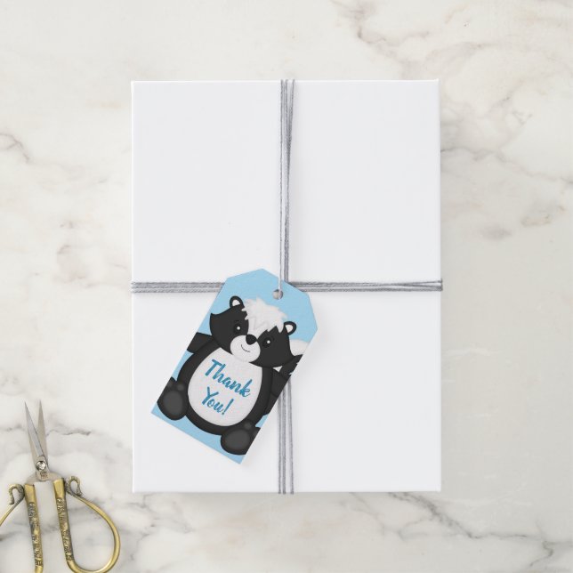 Skunk Baby Shower Blue Gift Tags (With Twine)
