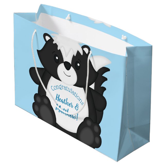 Skunk Baby Shower Blue Large Gift Bag (Back Angled)