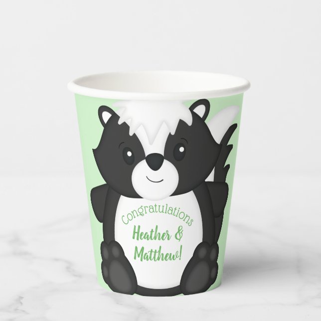 Skunk Baby Shower Green Paper Cups (Front)