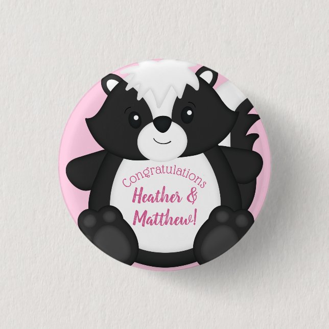Skunk Baby Shower Pink 1 Inch Round Button (Front)
