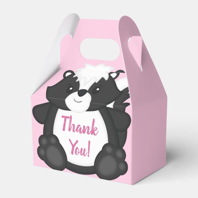 Skunk Baby Shower Pink Favor Box (Front Side)