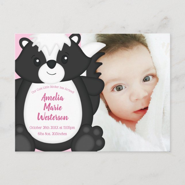 Skunk Baby Shower Pink Postcard (Front)