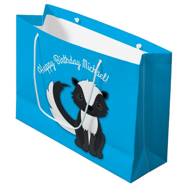Skunk Birthday Party Kids Large Gift Bag (Front Angled)