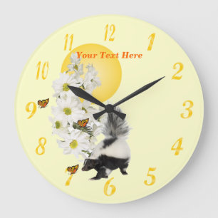 Skunk, Butterfly and Daisy Round Wall Clock #2