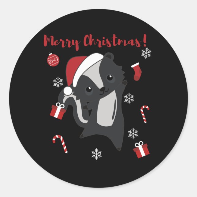 Skunk Christmas Skunks Winter Animals Classic Round Sticker (Front)