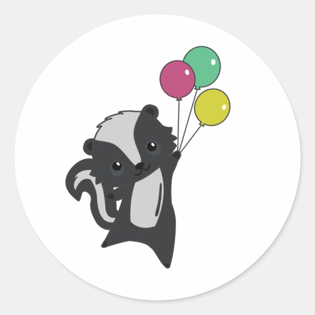 Skunk Flies Up With Colourful Balloons Classic Round Sticker (Front)