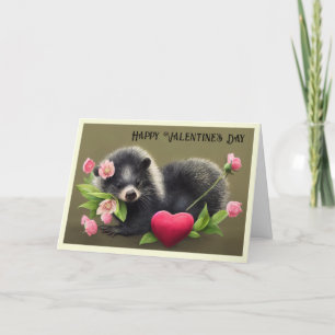 Skunk Hugging Flowers Valentine's Card