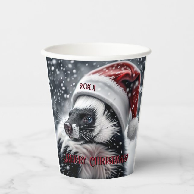 Skunk in Santa Hat  Ceramic Ornament Paper Cups (Front)