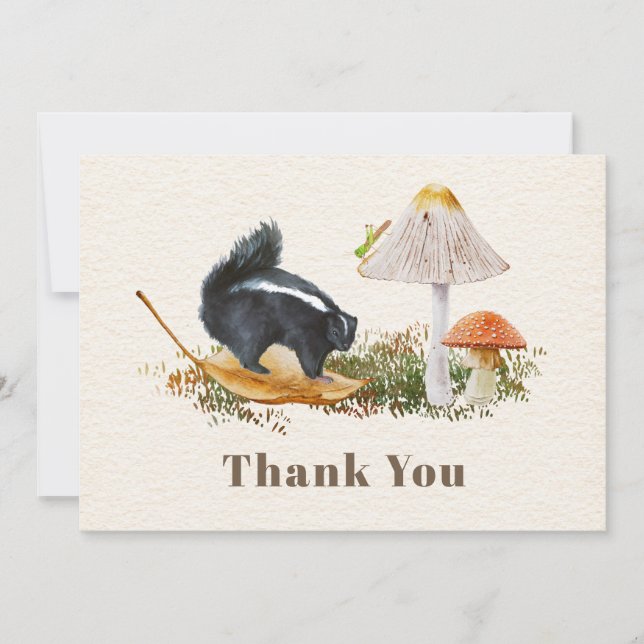 Skunk Mushroom Grasshopper Baby Shower Thank You Card (Front)