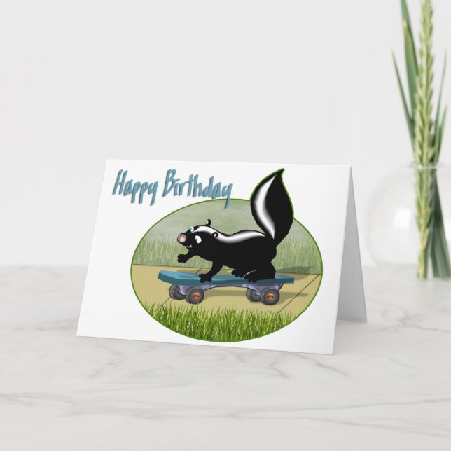 Skunk on a Skateboard Birthday Card (Front)