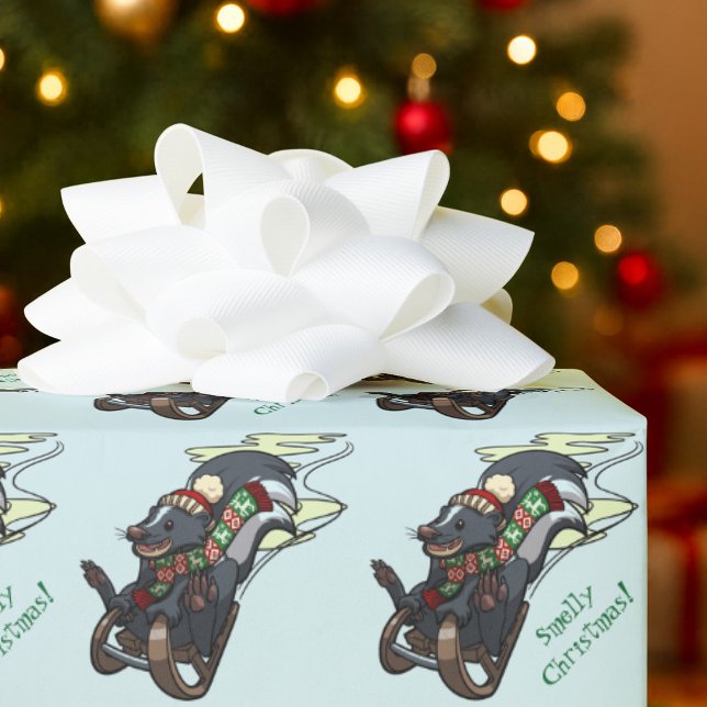 Skunk On Sled Smelly Christmas Sledging Cartoon Wrapping Paper (Creator Uploaded)
