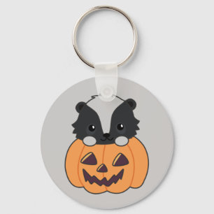 Skunk Pumpkin Cute Skunks Happy Halloween Keychain