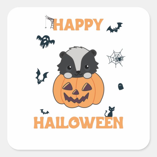 Skunk Pumpkin Cute Skunks Happy Halloween Square Sticker (Front)