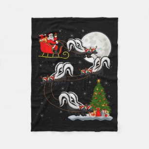Skunk Santa Sleigh Flying Funny Magical Christmas  Fleece Blanket