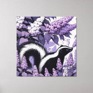 Skunk Skunks and Lilac Bush Purple Canvas Print