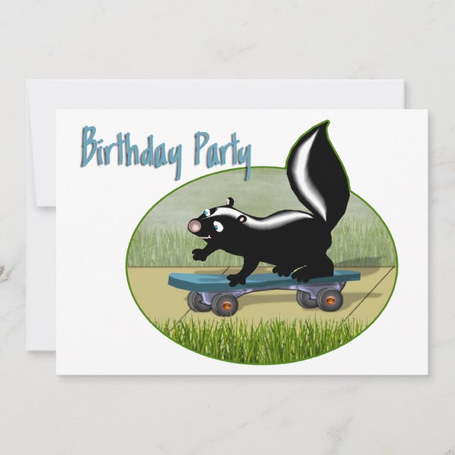 Skunk sur skateboard Birthday Invitation (Devant)
