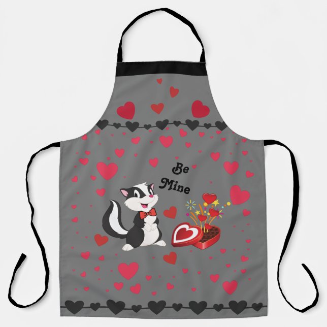 Skunk Valentine Day Cute Hearts Candy Grey Be Mine Apron (Front)