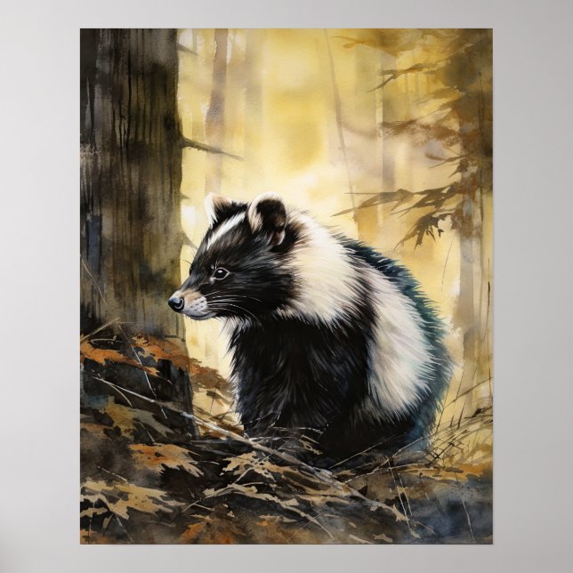Skunk Woodland Animal Art Print Poster (Front)