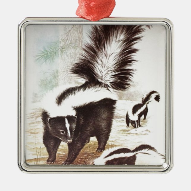 Skunks In The Snow Metal Ornament (Front)