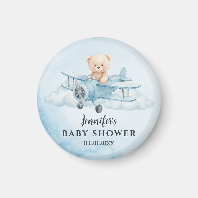 Sky Adventure Cute Teddy Bea Baby Shower Favour Magnet (Front)