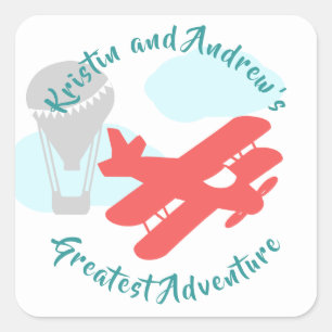 Sky Adventure Transportation Baby Shower Square Sticker