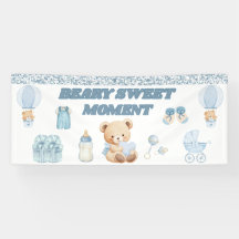 SKY BLUE 2.5' X 6' VINYL BOY BEAR BABY SHOWER