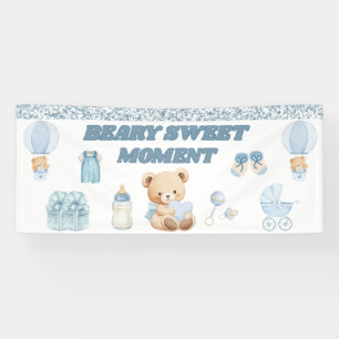 SKY BLUE 2.5' X 6' VINYL BOY BEAR BABY SHOWER BANNER