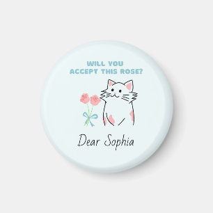 Sky Blue Adorable Cat&Rose  Magnet