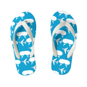 Sky Blue Airplane Pattern Kid's Flip Flops