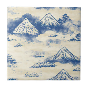 Sky Blue Alpine Mountain Scenic Watercolor Tile