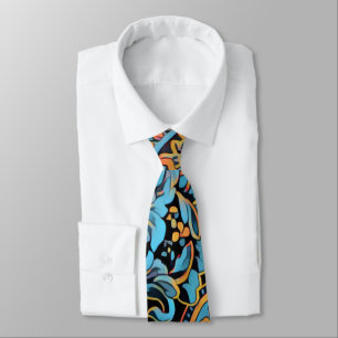Sky Blue and Autumn Orange Vintage Paisley Tie