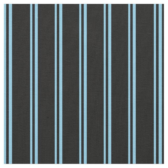 Sky Blue and Black Coloured Stripes/Lines Pattern Fabric (Close Up)