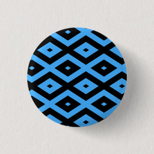 Sky blue and black diamond pattern 1 inch round button