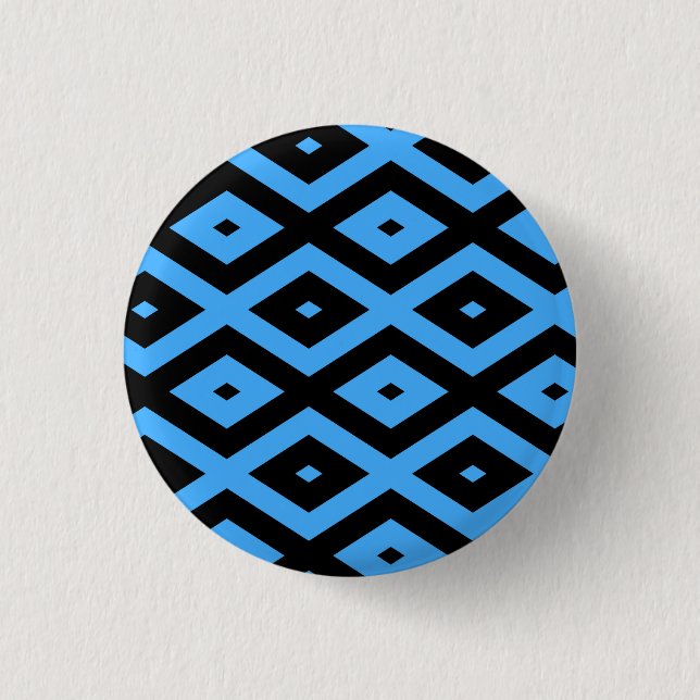 Sky blue and black diamond pattern 1 inch round button (Front)