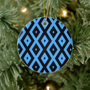 Sky blue and black diamond pattern ceramic ornament