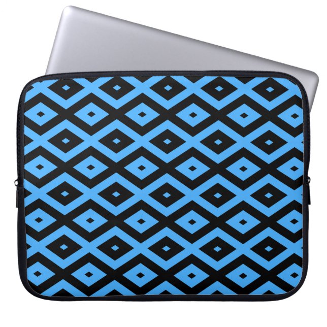 Sky blue and black diamond pattern laptop sleeve (Front)