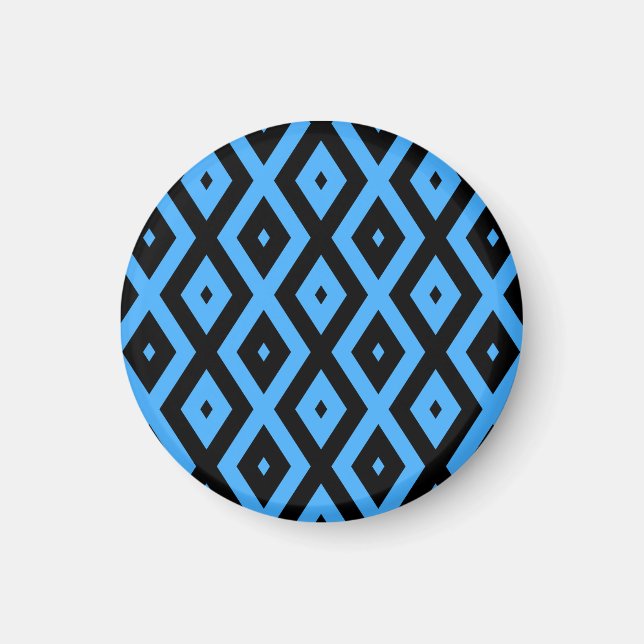 Sky blue and black diamond pattern magnet (Front)